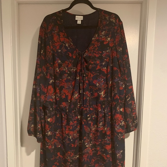 Women/'s Black Floral Dress 2X /& 3X NEW Plus Size by Ava /& Viv Elastic Waist